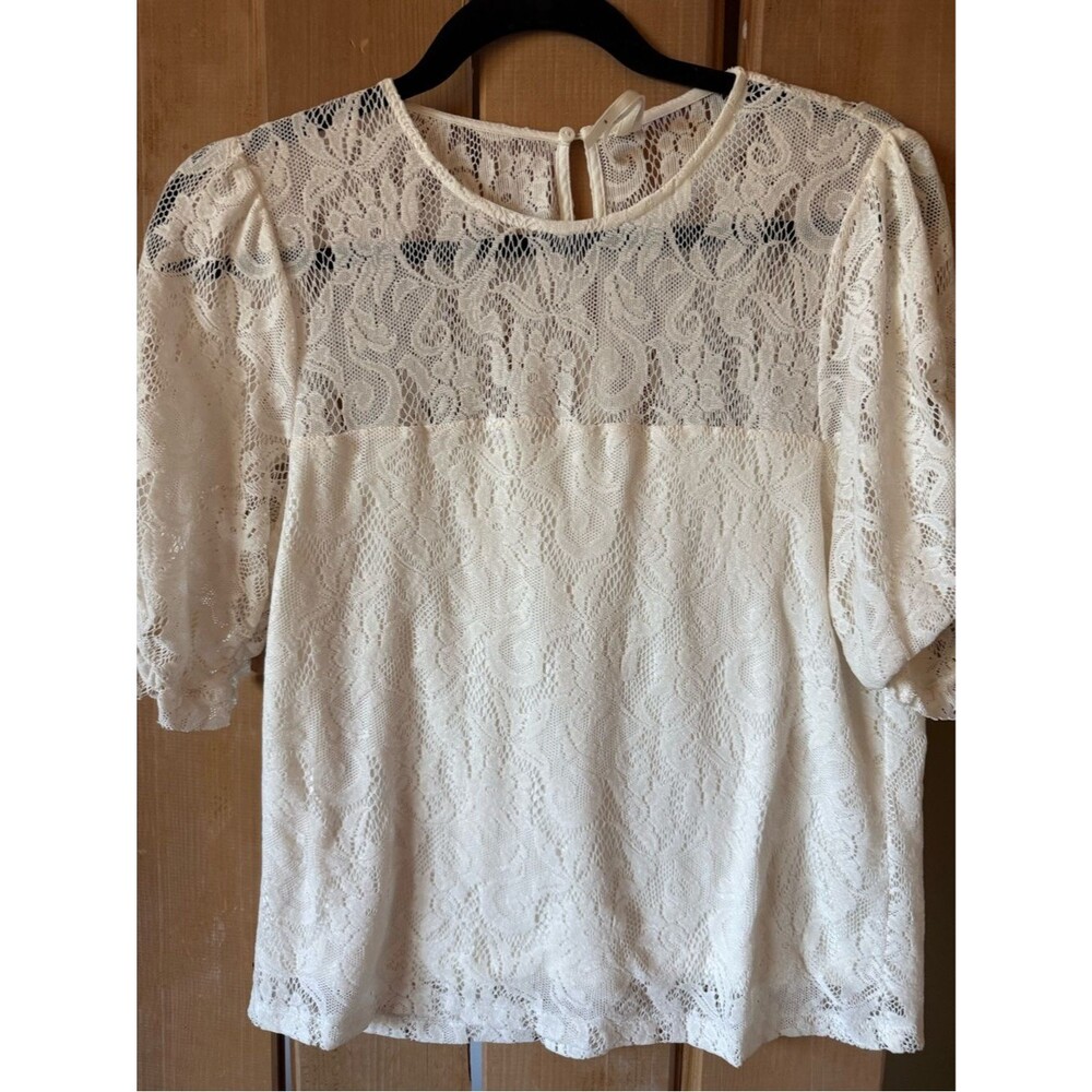 Anthropologie Cottagecore White Lace Puff Sleeve Top Like New Small - Picture 3 of 10